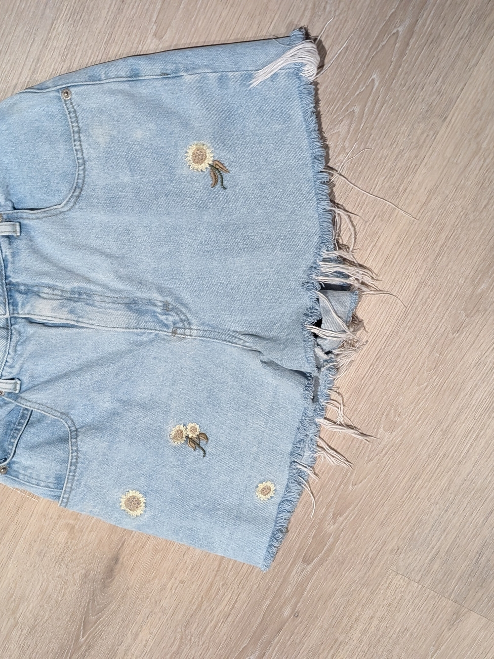 Vintage Nevada Jean Shorts Light Blue Embroidered Flowers Cottage Core 1990s - Picture 2 of 10